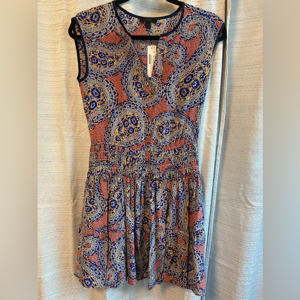 J.CREW Gathered Waist Paisley Mini Dress size 00 NWT $168
